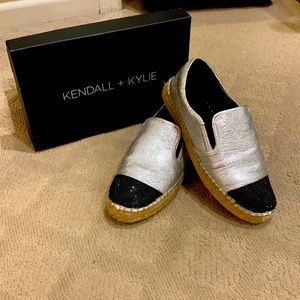 Barely worn, size 8.5, silver with black beading